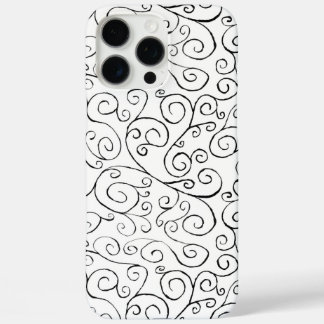Hand-Painted Black Curvy Pattern on White iPhone 16 Pro Max Case