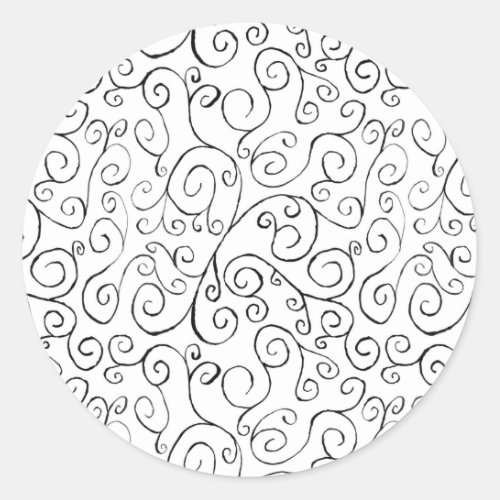 Hand_Painted Black Curvy Pattern on White Classic Round Sticker