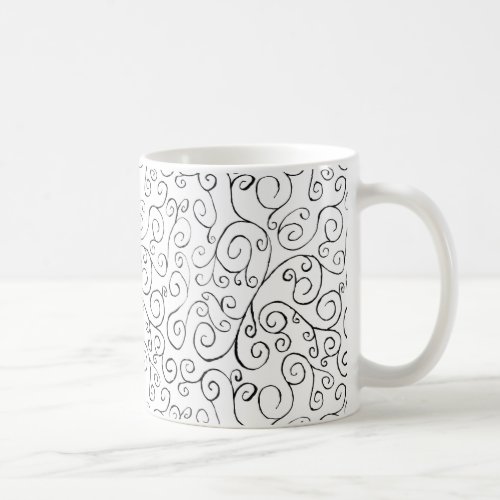 Hand_Painted Black Curvy Pattern on White Coffee Mug
