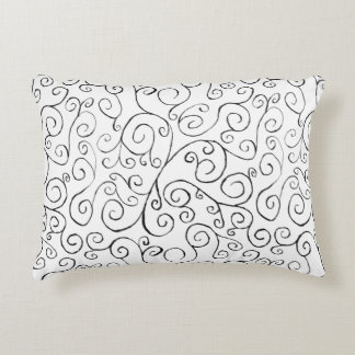 Hand-Painted Black Curvy Pattern on White Decorative Pillow
