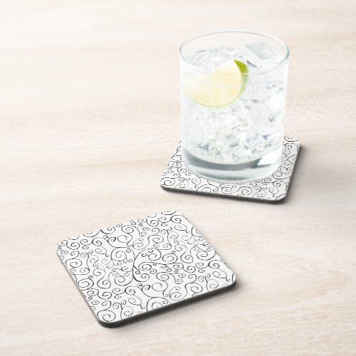 Hand_Painted Black Curvy Pattern on White Drink Coaster