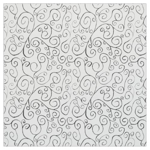 Hand_Painted Black Curvy Pattern on White Fabric