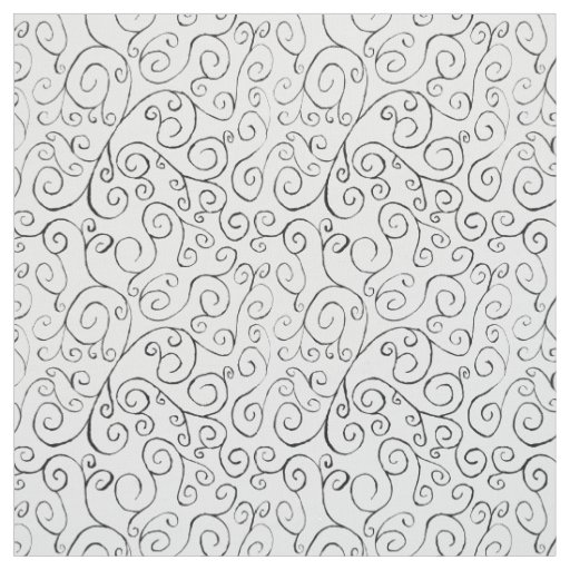 Hand-Painted Black Curvy Pattern on White Fabric