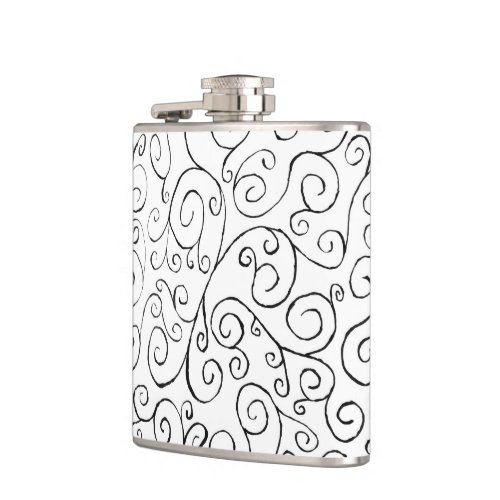 Hand_Painted Black Curvy Pattern on White Flask
