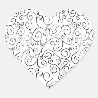 Hand-Painted Black Curvy Pattern on White Heart Sticker