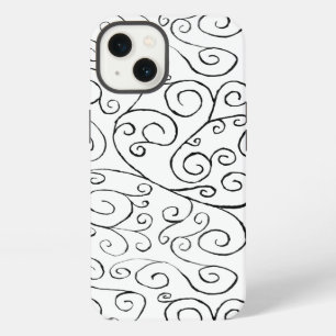 Hand-Painted Black Curvy Pattern on White iPhone 13 Case