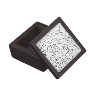 Hand-Painted Black Curvy Pattern on White Jewelry Box