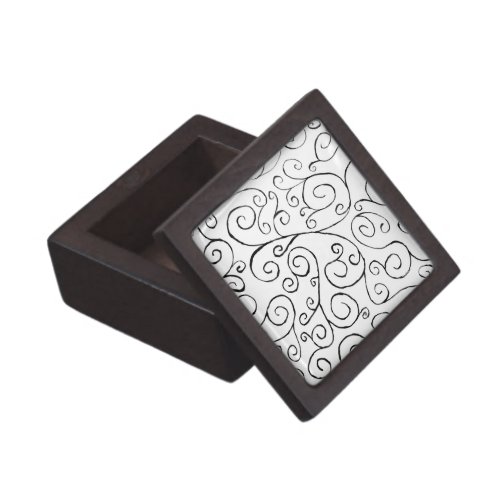 Hand_Painted Black Curvy Pattern on White Jewelry Box