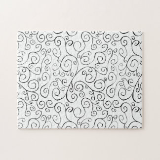 Hand-Painted Black Curvy Pattern on White Jigsaw Puzzle