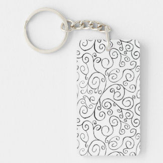 Hand-Painted Black Curvy Pattern on White Keychain