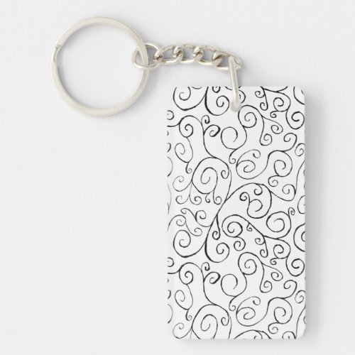 Hand_Painted Black Curvy Pattern on White Keychain