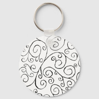 Hand-Painted Black Curvy Pattern on White Keychain