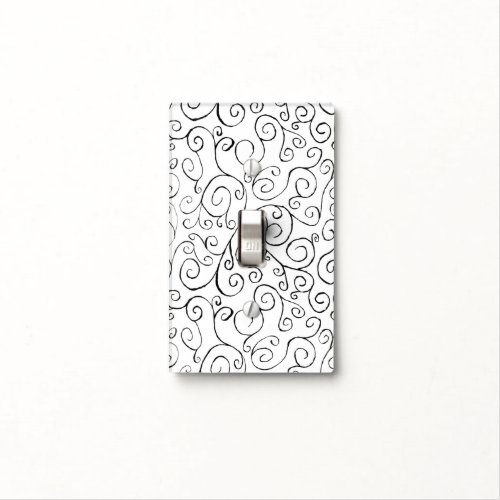 Hand_Painted Black Curvy Pattern on White Light Switch Cover