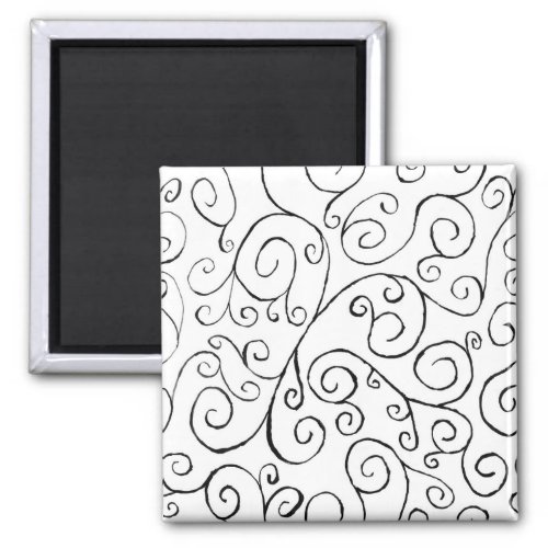 Hand_Painted Black Curvy Pattern on White Magnet