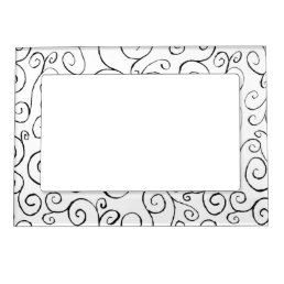 Hand-Painted Black Curvy Pattern on White Magnetic Photo Frame