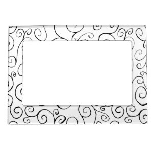 Hand-Painted Black Curvy Pattern on White Magnetic Photo Frame