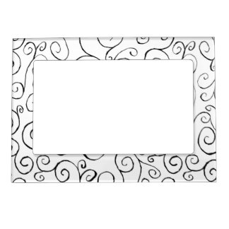 Hand-Painted Black Curvy Pattern on White Magnetic Photo Frame