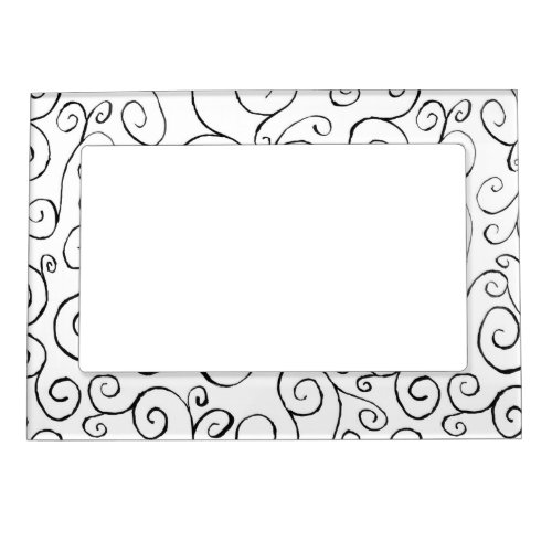Hand_Painted Black Curvy Pattern on White Magnetic Photo Frame