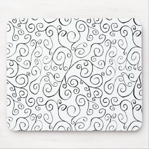Hand_Painted Black Curvy Pattern on White Mouse Pad