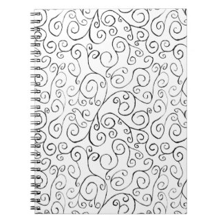 Hand-Painted Black Curvy Pattern on White Notebook