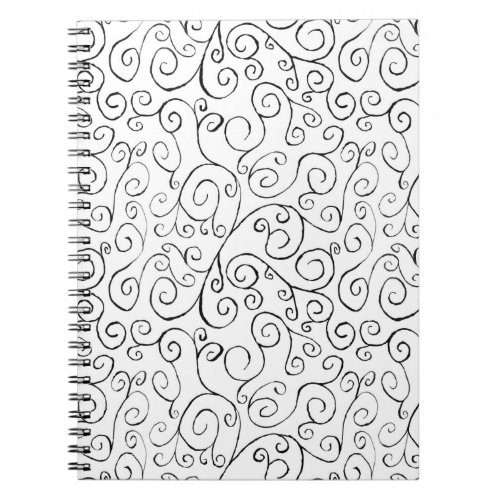 Hand_Painted Black Curvy Pattern on White Notebook