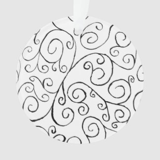 Hand-Painted Black Curvy Pattern on White Ornament