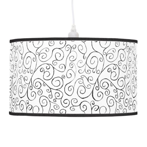 Hand_Painted Black Curvy Pattern on White Pendant Lamp