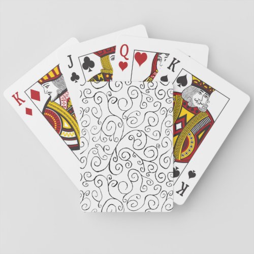 Hand_Painted Black Curvy Pattern on White Playing Cards