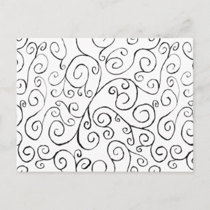 Hand-Painted Black Curvy Pattern on White Postcard