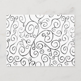 Hand-Painted Black Curvy Pattern on White Postcard