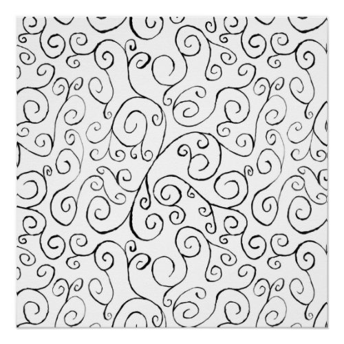 Hand_Painted Black Curvy Pattern on White Poster