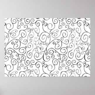 Hand-Painted Black Curvy Pattern on White Poster