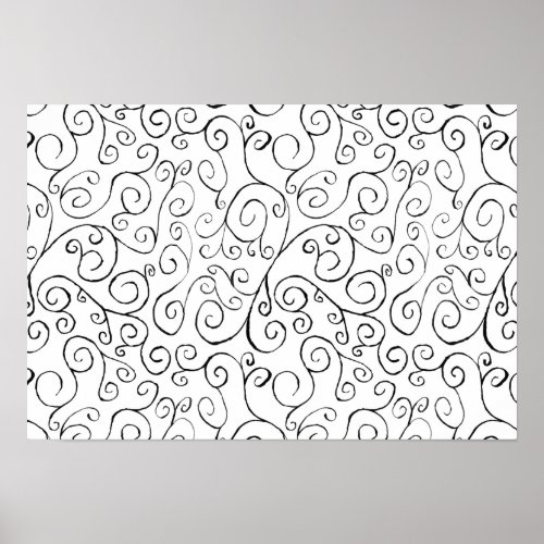 Hand_Painted Black Curvy Pattern on White Poster
