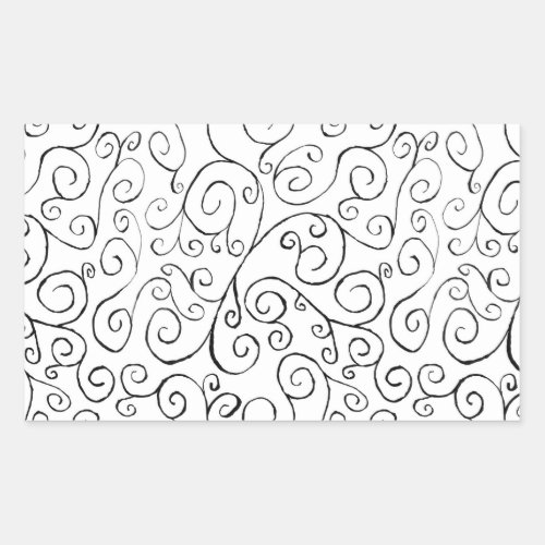 Hand_Painted Black Curvy Pattern on White Rectangular Sticker