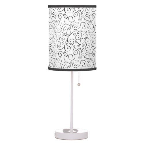 Hand_Painted Black Curvy Pattern on White Table Lamp