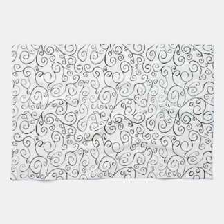 Hand-Painted Black Curvy Pattern on White Towel