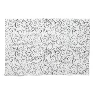 Hand-Painted Black Curvy Pattern on White Towel
