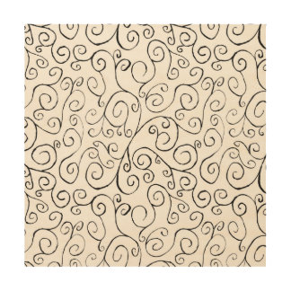 Hand-Painted Black Curvy Pattern on White Wood Wall Art