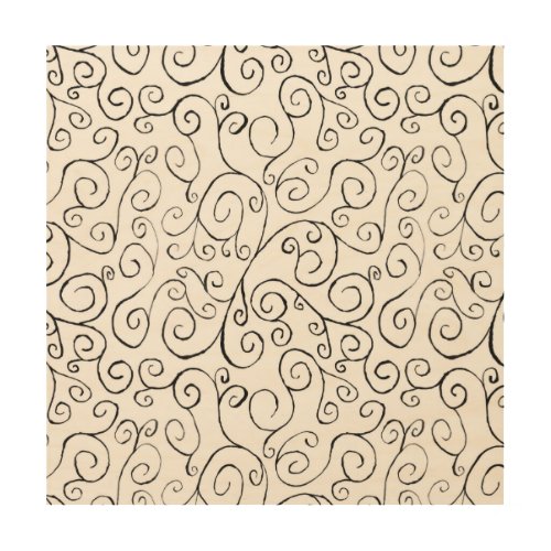 Hand_Painted Black Curvy Pattern on White Wood Wall Art