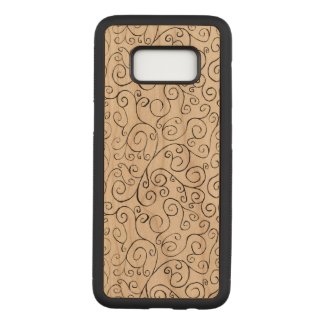 Hand-Painted Black Curvy Pattern on Wood Carved Samsung Galaxy S8 Case