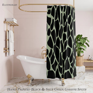 Hand-Painted Black & Sage Green Giraffe Spots Shower Curtain