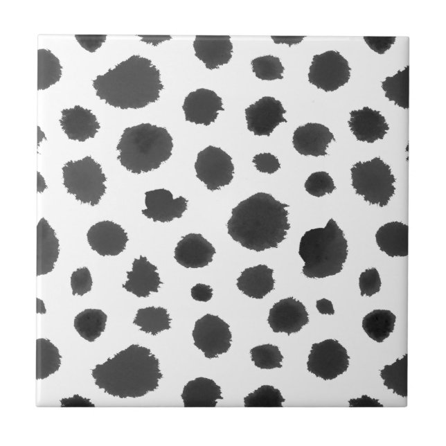 Hand Painted Black & White Animal Fur Pattern Ceramic Tile (Front)