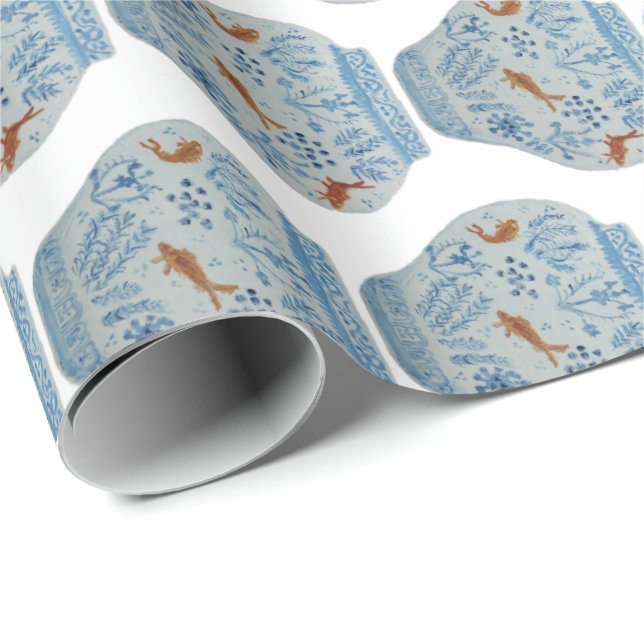 Hand Painted Blue and White Ginger Jar Wrapping Paper (Roll Corner)