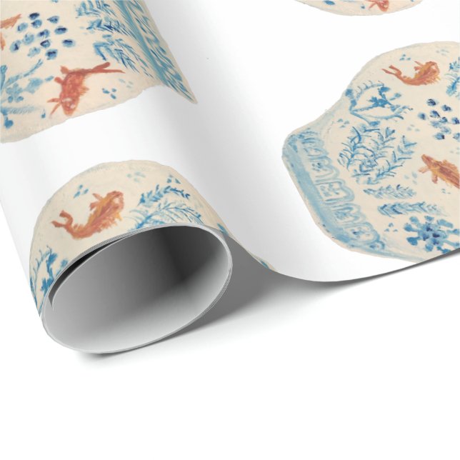 Hand Painted Blue and White Ginger Jar Wrapping Paper (Roll Corner)