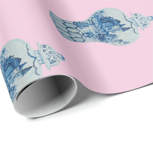 Hand Painted Blue and White Ginger Jar Wrapping Paper (Roll Corner)