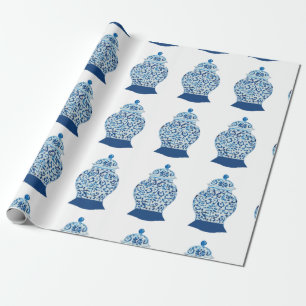 Hand Painted Blue and White Ginger Jar Wrapping Paper