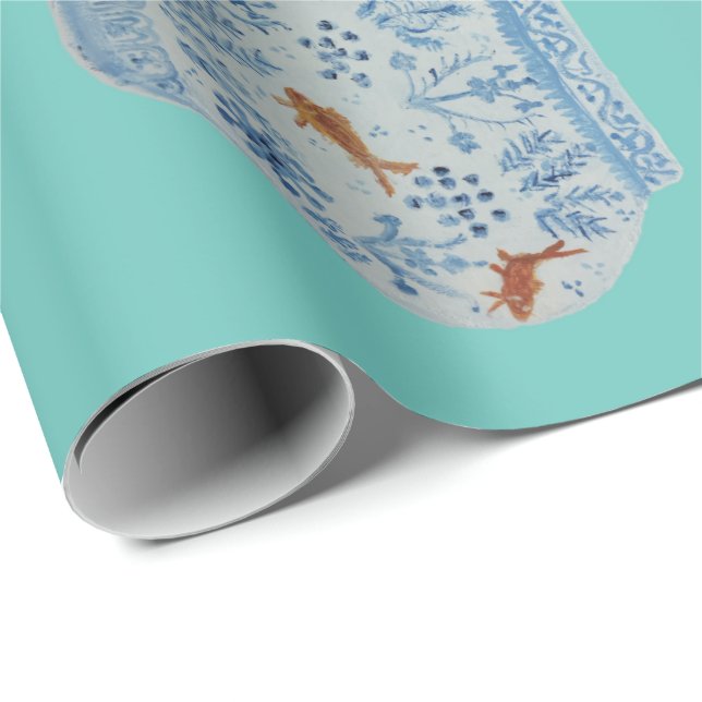 Hand Painted Blue and White Ginger Jar Wrapping Paper (Roll Corner)