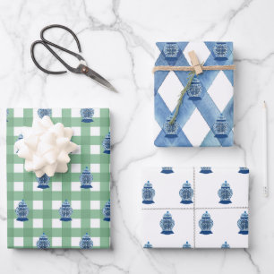 Hand Painted Blue and White Ginger Jar Wrapping Paper Sheets