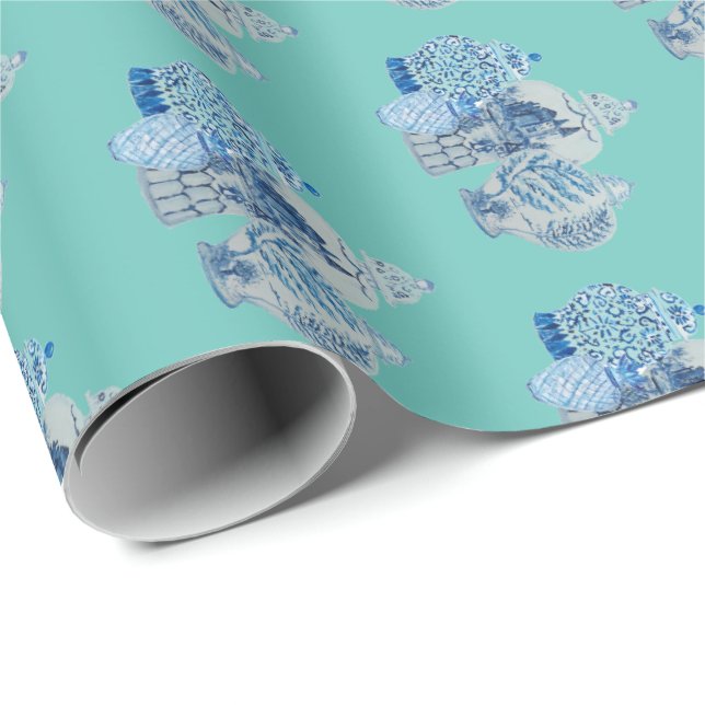 Hand Painted Blue and White Ginger Jars Wrapping Paper (Roll Corner)