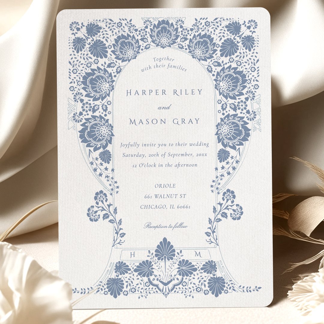 Hand-Painted Blue Floral Baroque Border Invitation            (Creator Uploaded)